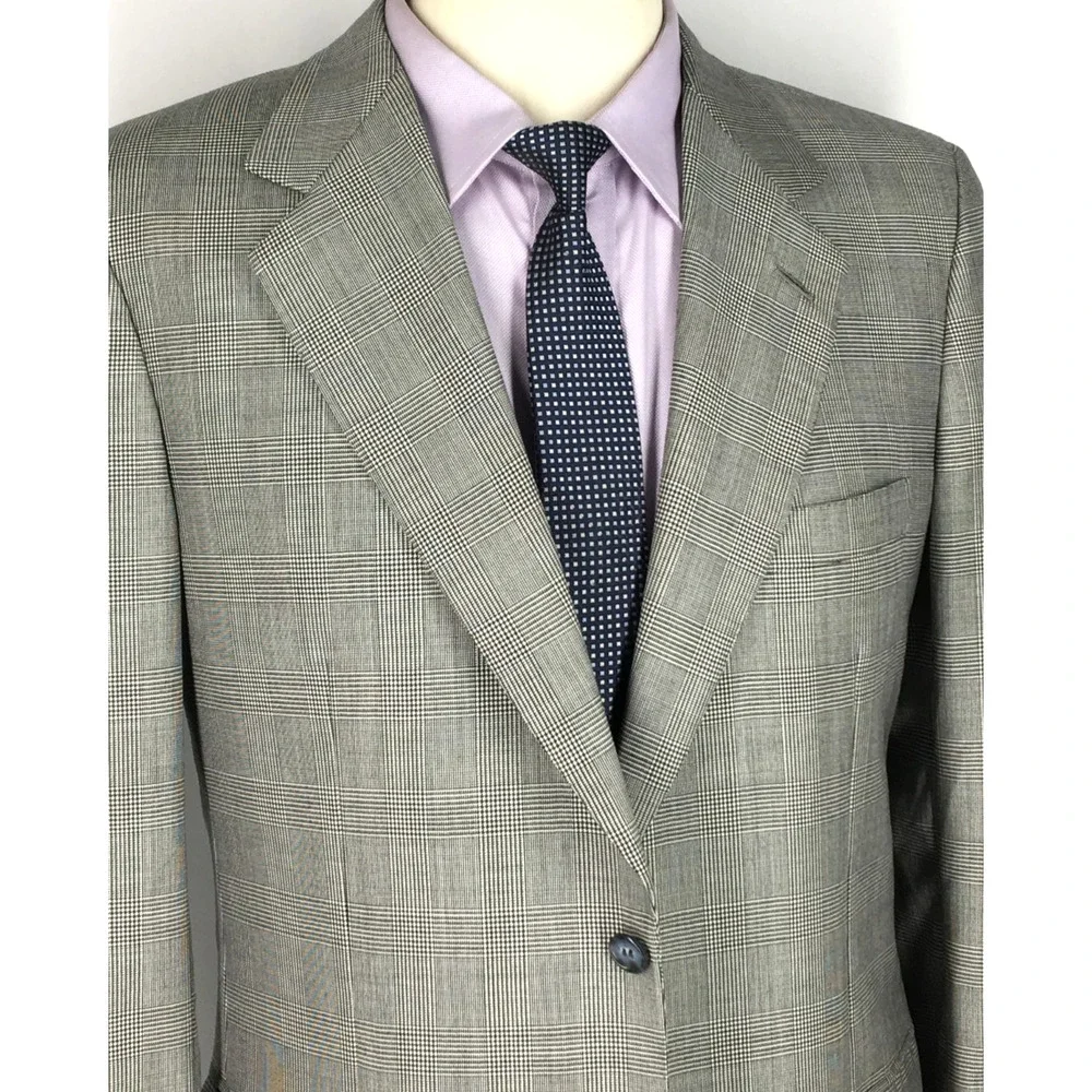 40R Brioni Italy Mens 2 Button 100% Wool Blazer Sport Coat Gray Glen Check